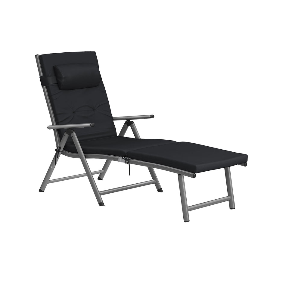 Folding Sun Lounger – Aluminium – Adjustable – 6 cm Thick Mattress with Removable Pillow