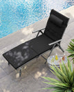 Sun Lounger – Aluminium – Black – Removable Headrest, Foldable, Reclinable, 6 cm Mattress