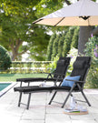 Sun Lounger – Aluminium – Black – Removable Headrest, Foldable, Reclinable, 6 cm Mattress