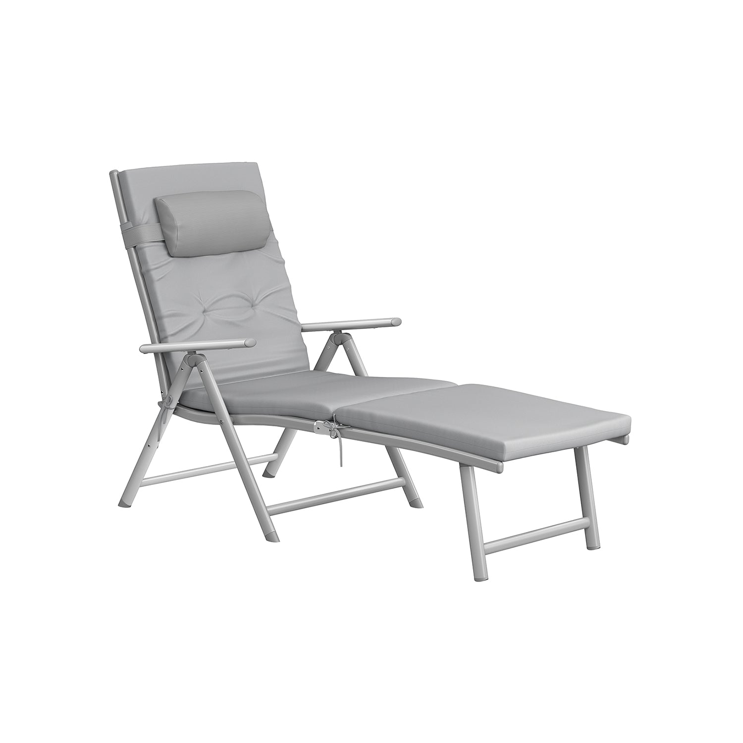 Foldable Sun Lounger – Aluminium – Comfortable Grey – Adjustable with Removable Pillow and 6 cm Thick Mattress