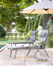 Foldable Sun Lounger – Aluminium – Comfortable Grey – Adjustable with Removable Pillow and 6 cm Thick Mattress