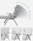 Foldable Sun Lounger – Aluminium – Comfortable Grey – Adjustable with Removable Pillow and 6 cm Thick Mattress
