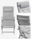 Foldable Sun Lounger – Aluminium – Comfortable Grey – Adjustable with Removable Pillow and 6 cm Thick Mattress