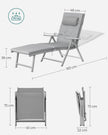Foldable Sun Lounger – Aluminium – Comfortable Grey – Adjustable with Removable Pillow and 6 cm Thick Mattress