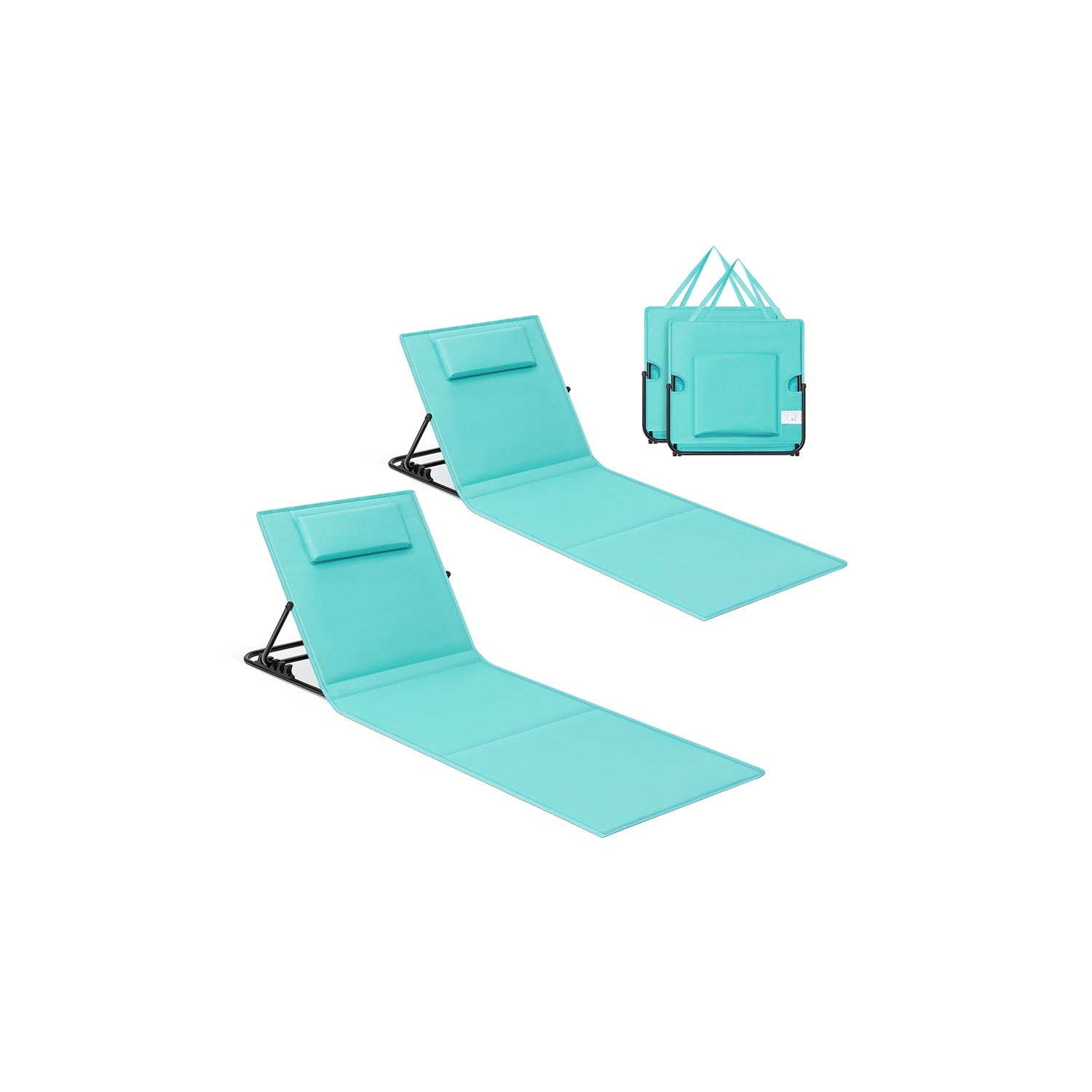 Folding Beach Sunloungers – Fabric – Lake Blue – Set of 2 with Reclining Backrest and Portable Design