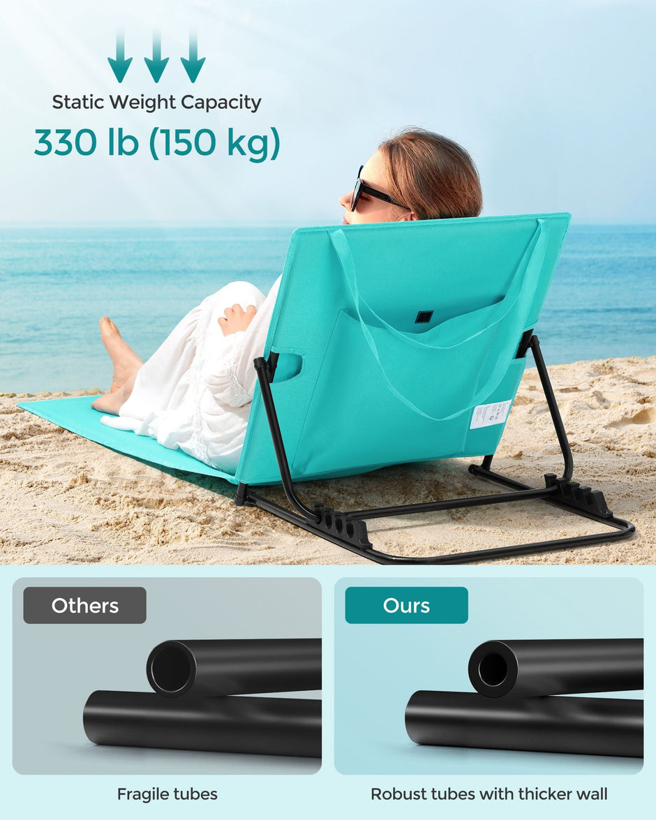 Folding Beach Sunloungers – Fabric – Lake Blue – Set of 2 with Reclining Backrest and Portable Design