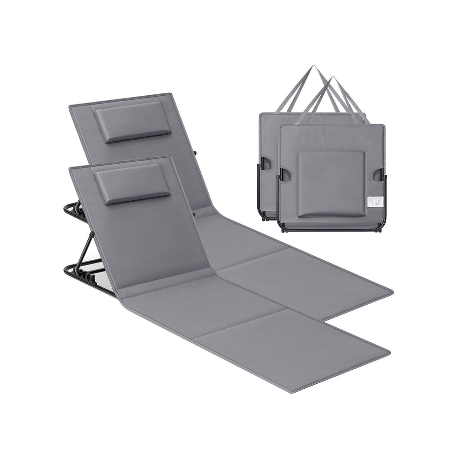 Folding Beach Sunlounger – Fabric – Blue – Lightweight and Portable with Reclining Backrest