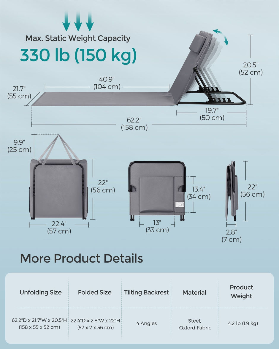 Folding Beach Sunlounger – Fabric – Blue – Lightweight and Portable with Reclining Backrest