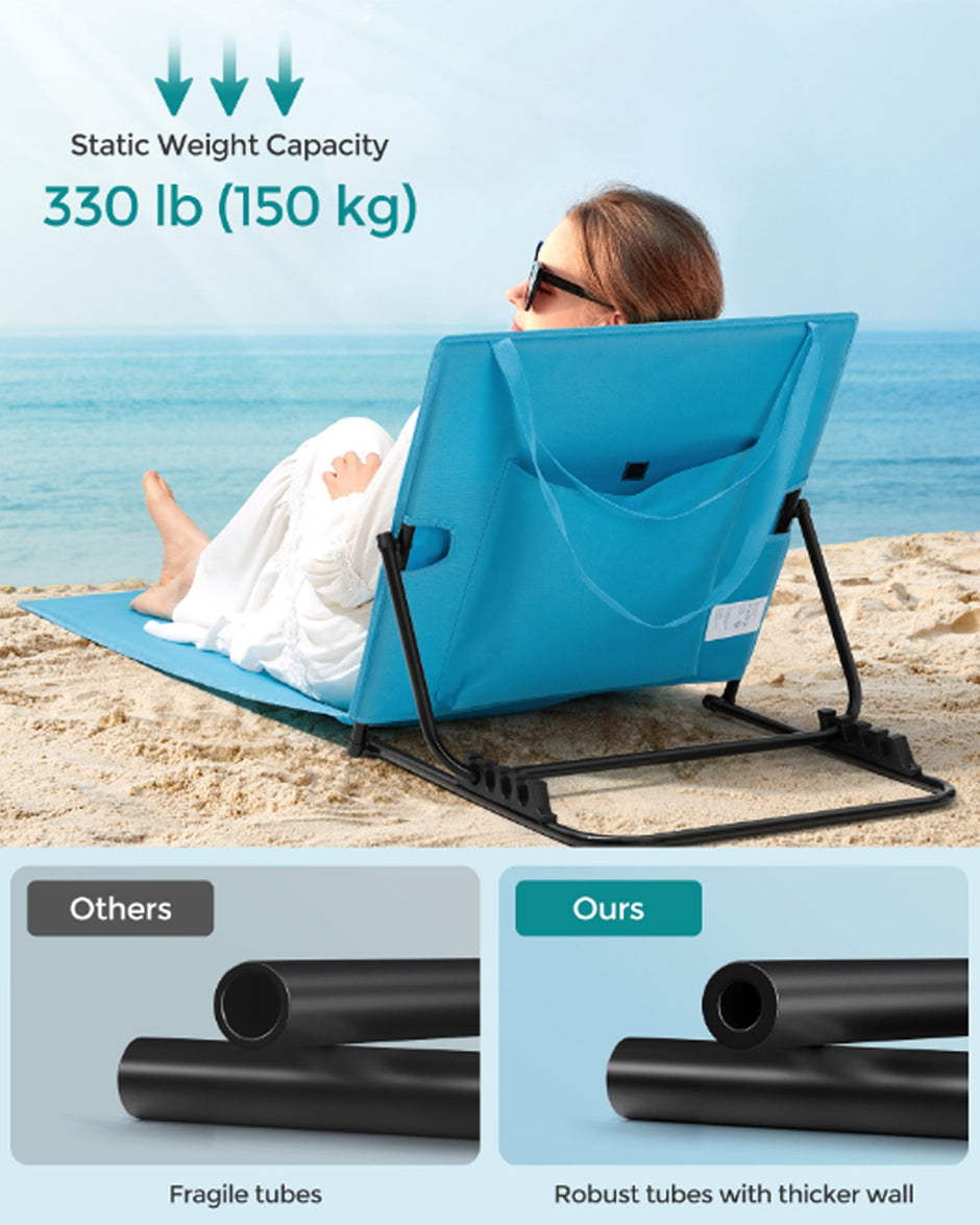 Set of 2 Portable Folding Beach Sunloungers – Fabric – Sky Blue – Lightweight with Reclining Backrest and Handle