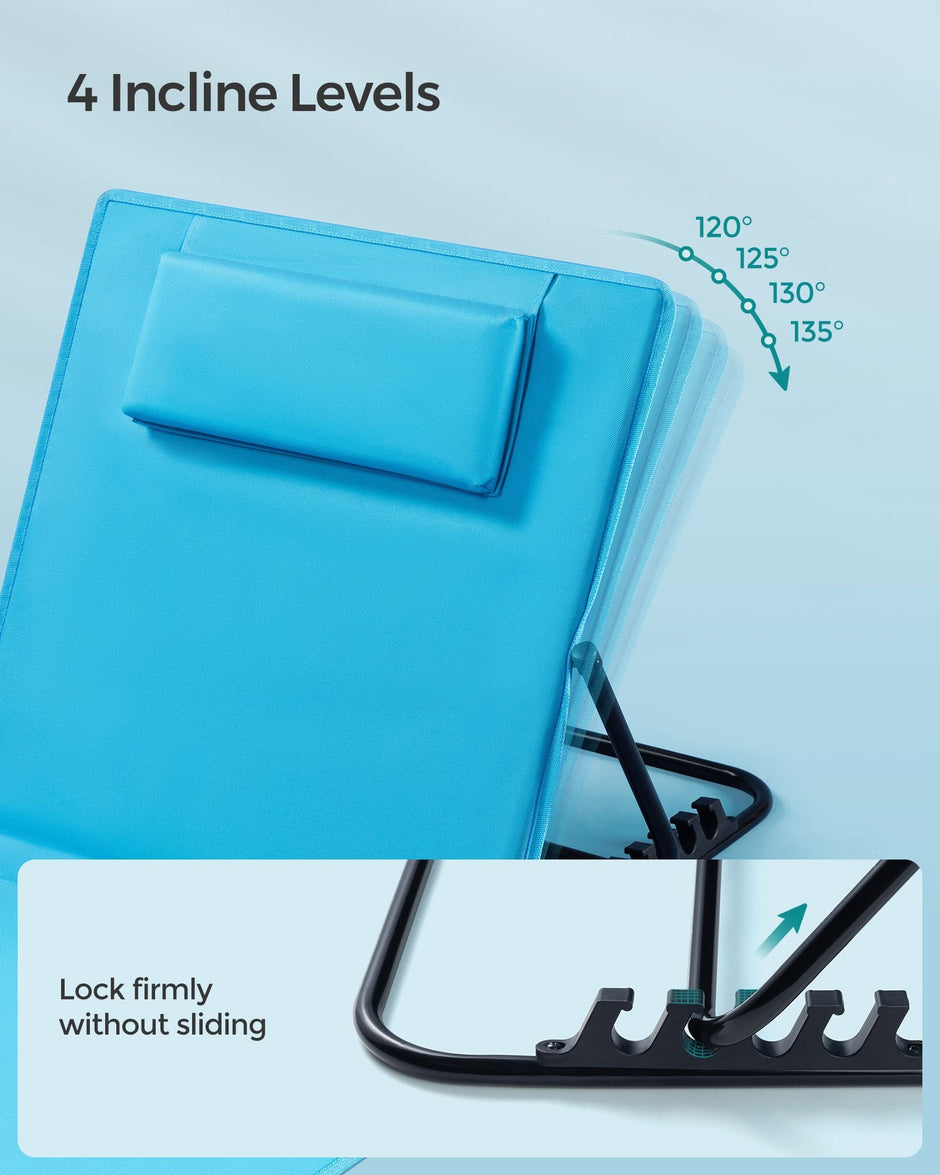 Set of 2 Portable Folding Beach Sunloungers – Fabric – Sky Blue – Lightweight with Reclining Backrest and Handle