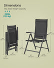 Set of 2 Folding Garden Chairs – Aluminium – Black – Heavy Duty with 8-Angle Reclining Backrest