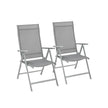 Set of 2 Folding Garden Chairs – Aluminium – Grey – Heavy Duty with 8-Angle Reclining Backrest