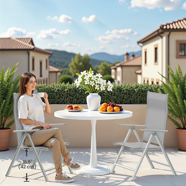 Set of 2 Folding Garden Chairs – Aluminium – Grey – Heavy Duty with 8-Angle Reclining Backrest