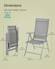Set of 2 Folding Garden Chairs – Aluminium – Grey – Heavy Duty with 8-Angle Reclining Backrest