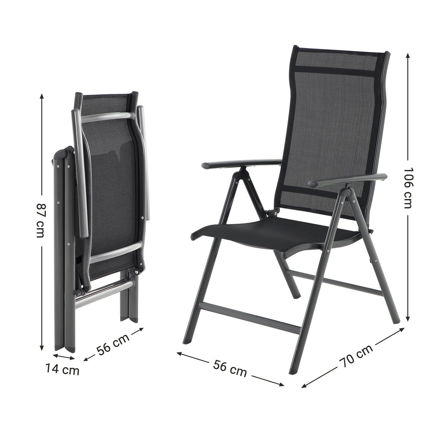 Folding Garden Chairs – Aluminium – Multi-Color – 8-Angle Reclining Backrest, Capacity 150 kg per Chair