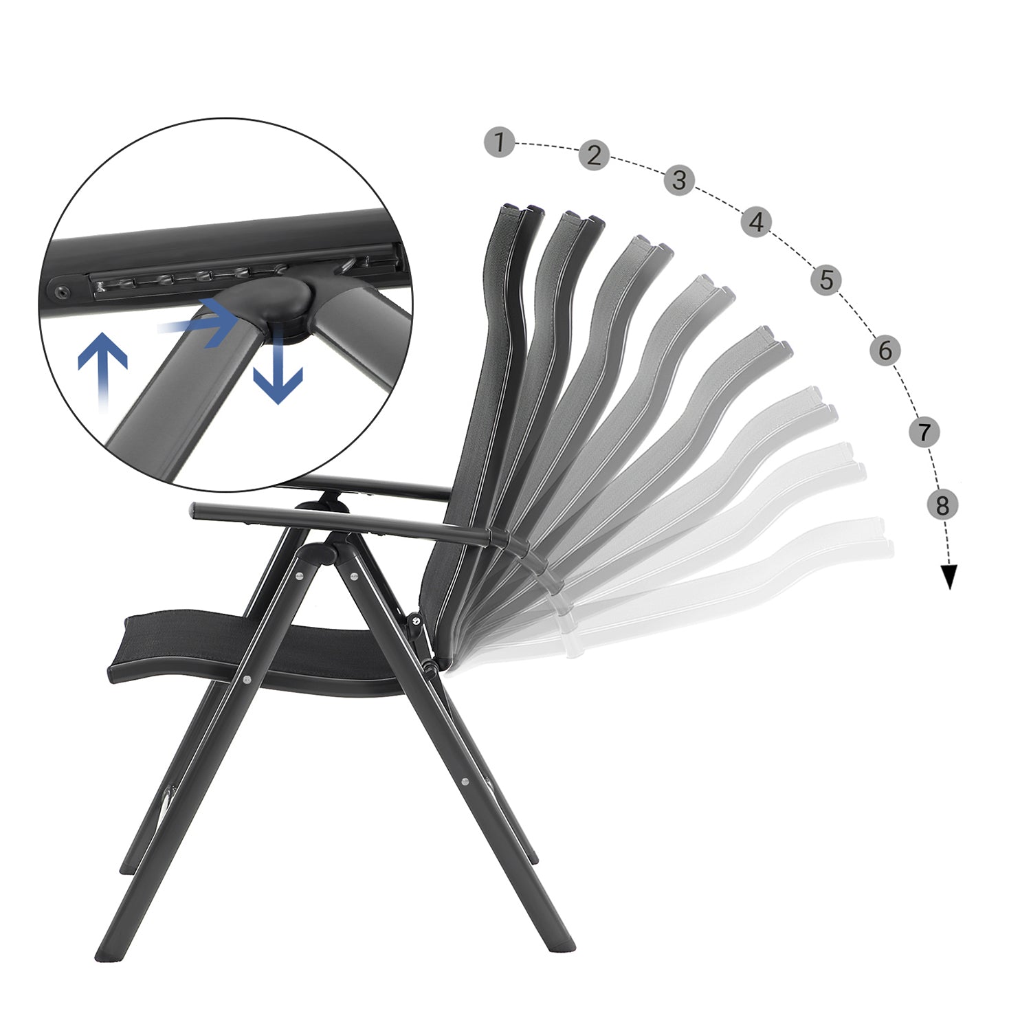 Folding Garden Chairs – Aluminium – Multi-Color – 8-Angle Reclining Backrest, Capacity 150 kg per Chair