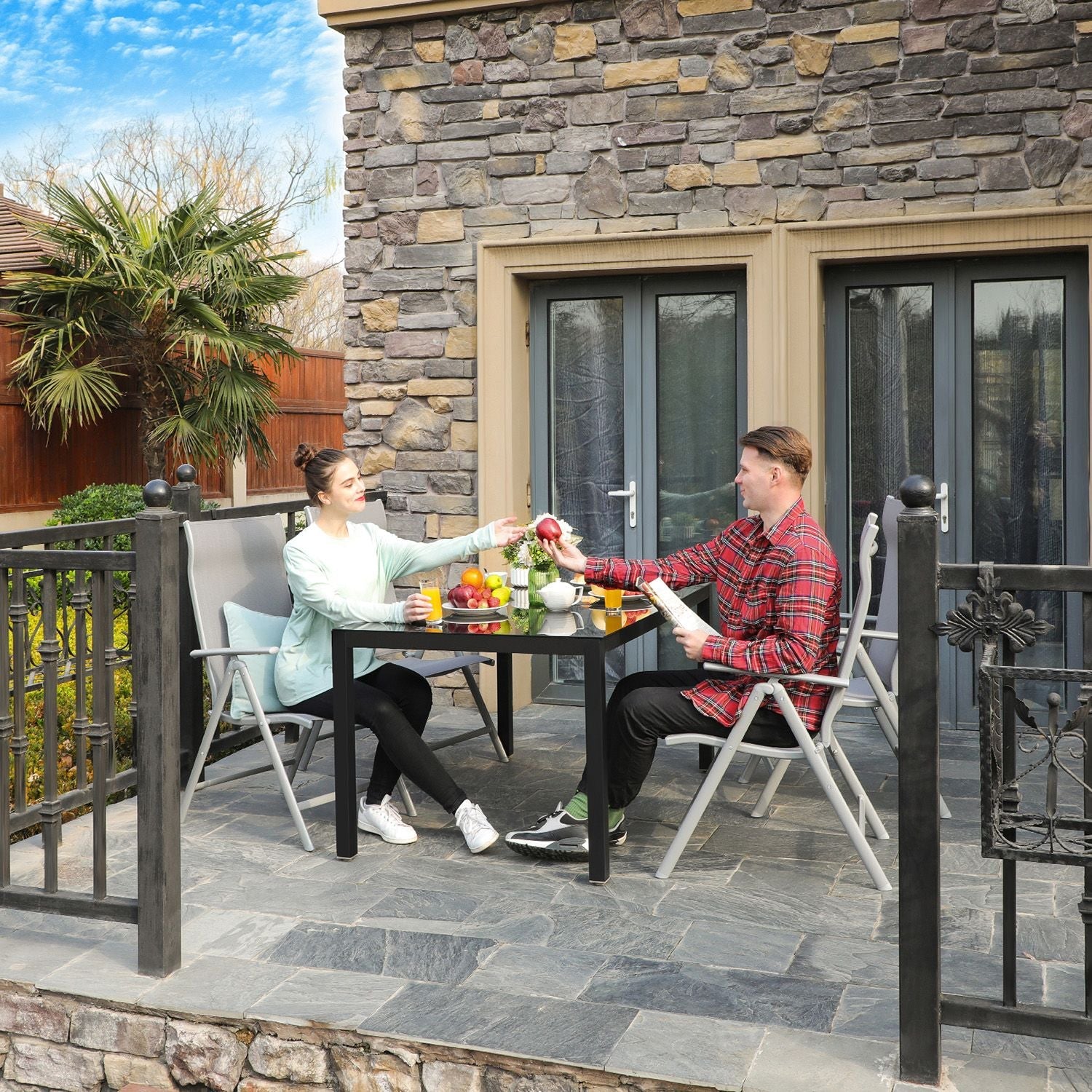 Folding Garden Chairs – Aluminium – Multi-Color – 8-Angle Reclining Backrest, Capacity 150 kg per Chair