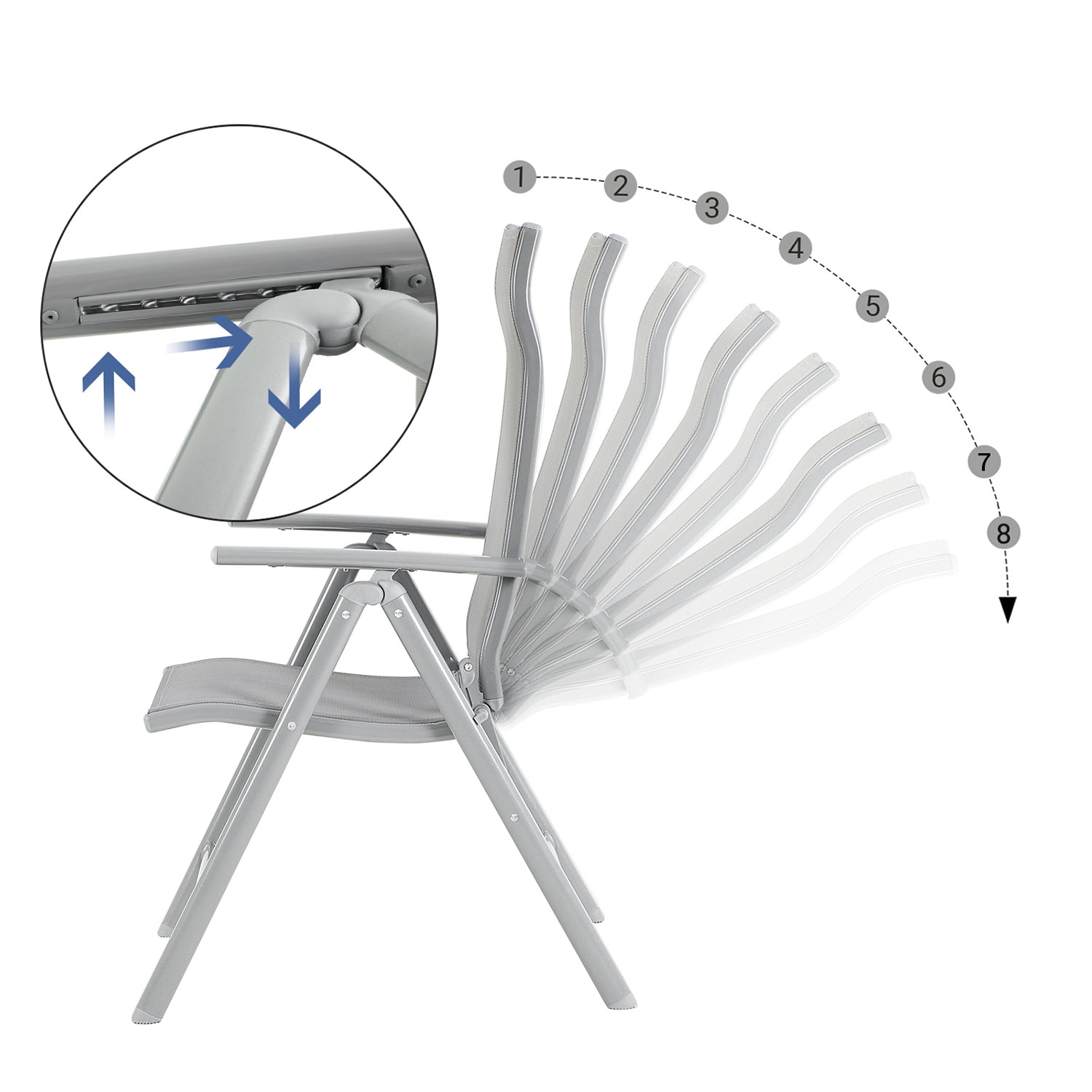 Folding Garden Chairs – Aluminium – Multi-Color – 8-Angle Reclining Backrest, Capacity 150 kg per Chair