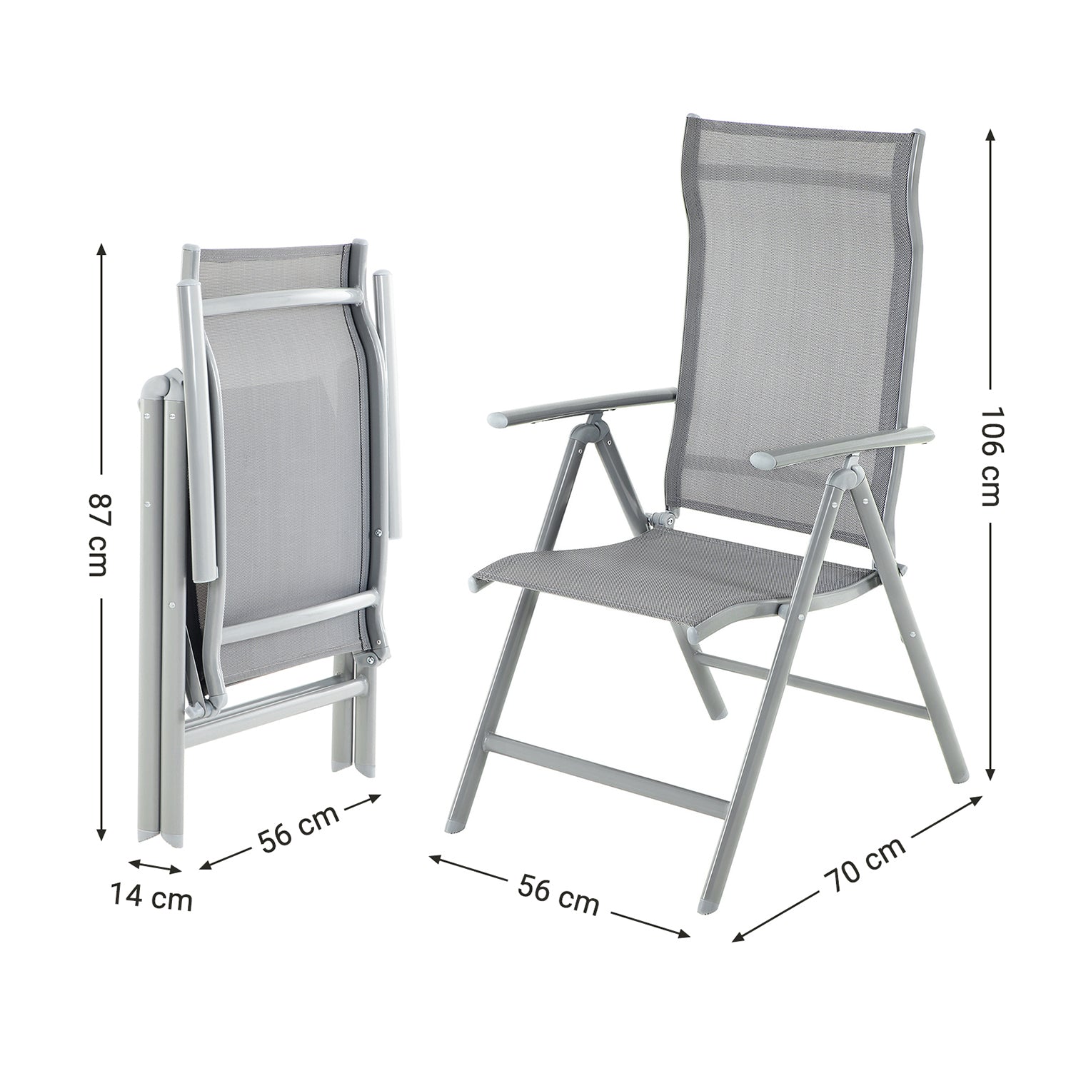 Folding Garden Chairs – Aluminium – Multi-Color – 8-Angle Reclining Backrest, Capacity 150 kg per Chair
