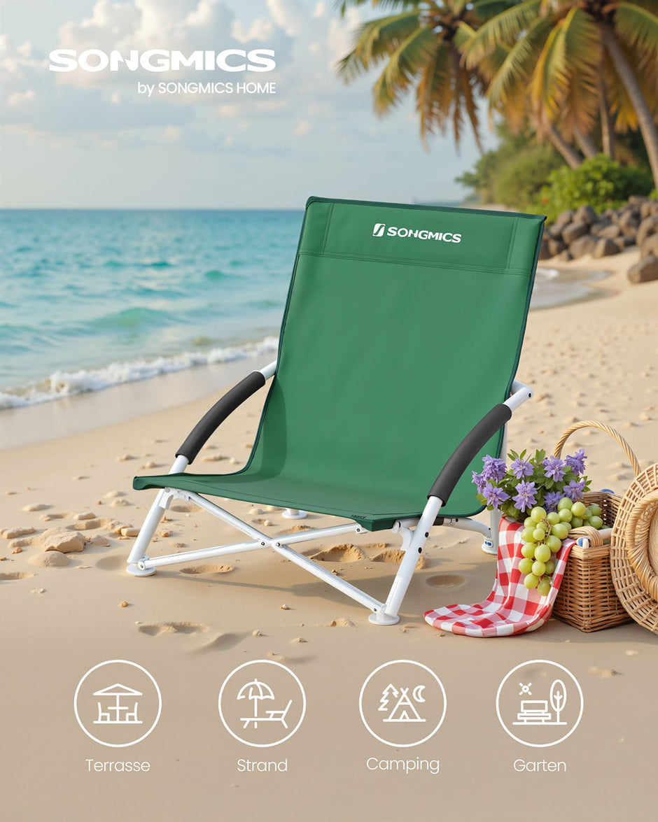 Foldable Beach Chair – 600D Oxford Fabric – Green – 140 kg Load Capacity