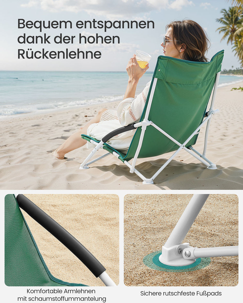 Foldable Beach Chair – 600D Oxford Fabric – Green – 140 kg Load Capacity