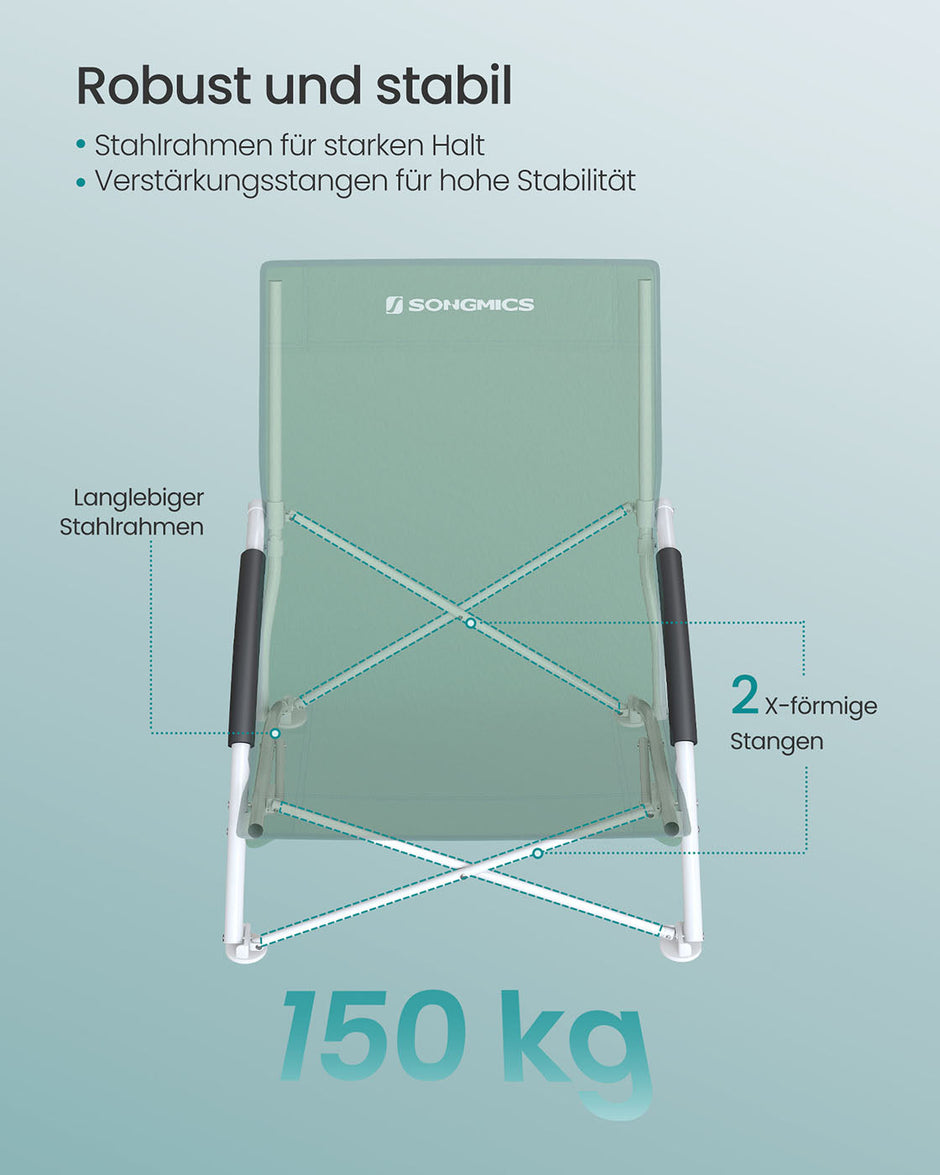 Foldable Beach Chair – 600D Oxford Fabric – Green – 140 kg Load Capacity