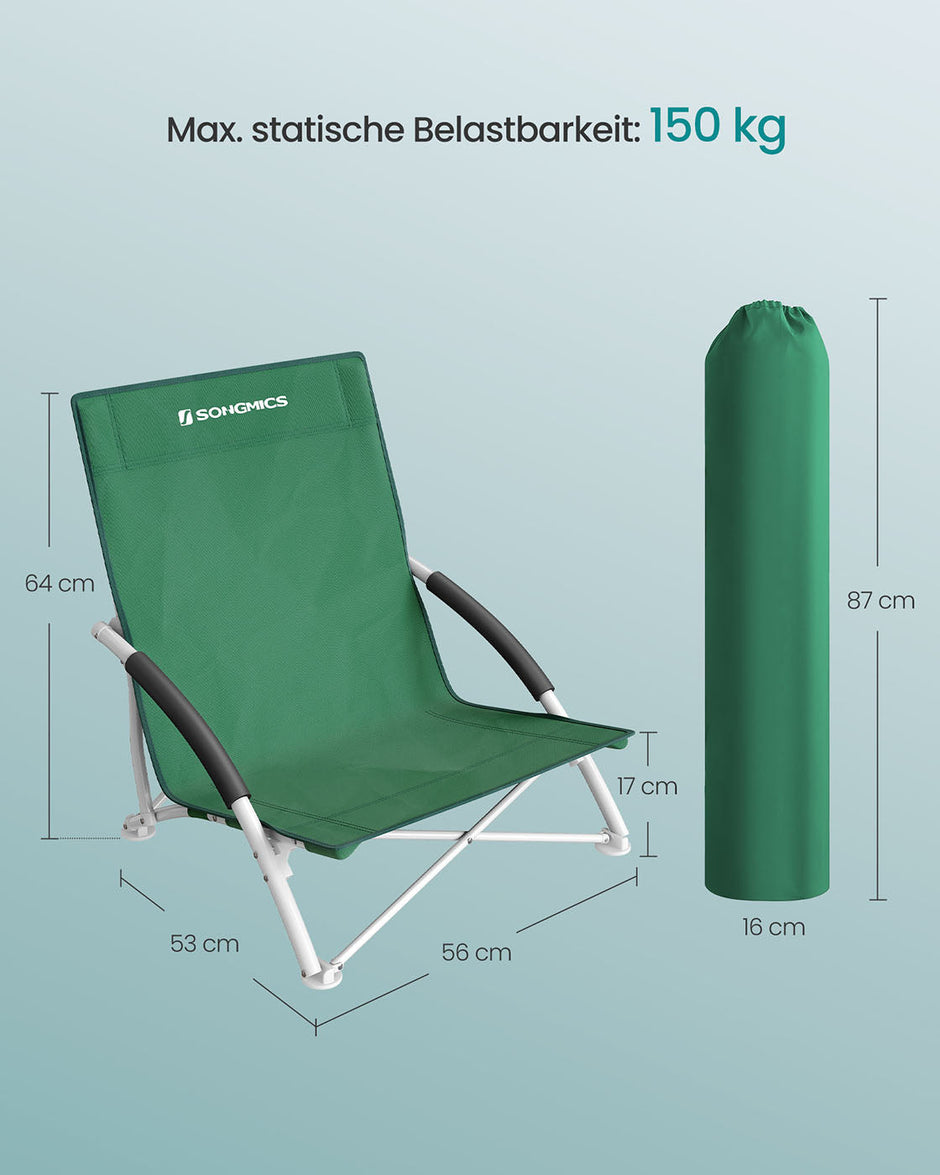 Foldable Beach Chair – 600D Oxford Fabric – Green – 140 kg Load Capacity