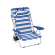 Beach Chair – Aluminium – Blue and White Stripes – Portable, Foldable, and Reclinable with Pillow