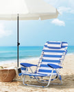 Beach Chair – Aluminium – Blue and White Stripes – Portable, Foldable, and Reclinable with Pillow