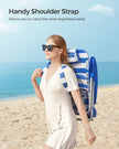 Beach Chair – Aluminium – Blue and White Stripes – Portable, Foldable, and Reclinable with Pillow