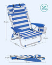 Beach Chair – Aluminium – Blue and White Stripes – Portable, Foldable, and Reclinable with Pillow