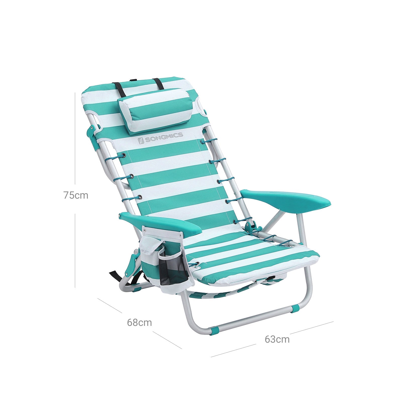 Portable Beach Chair – Aluminium – Blue and White Stripes – Foldable and Reclining with Headrest