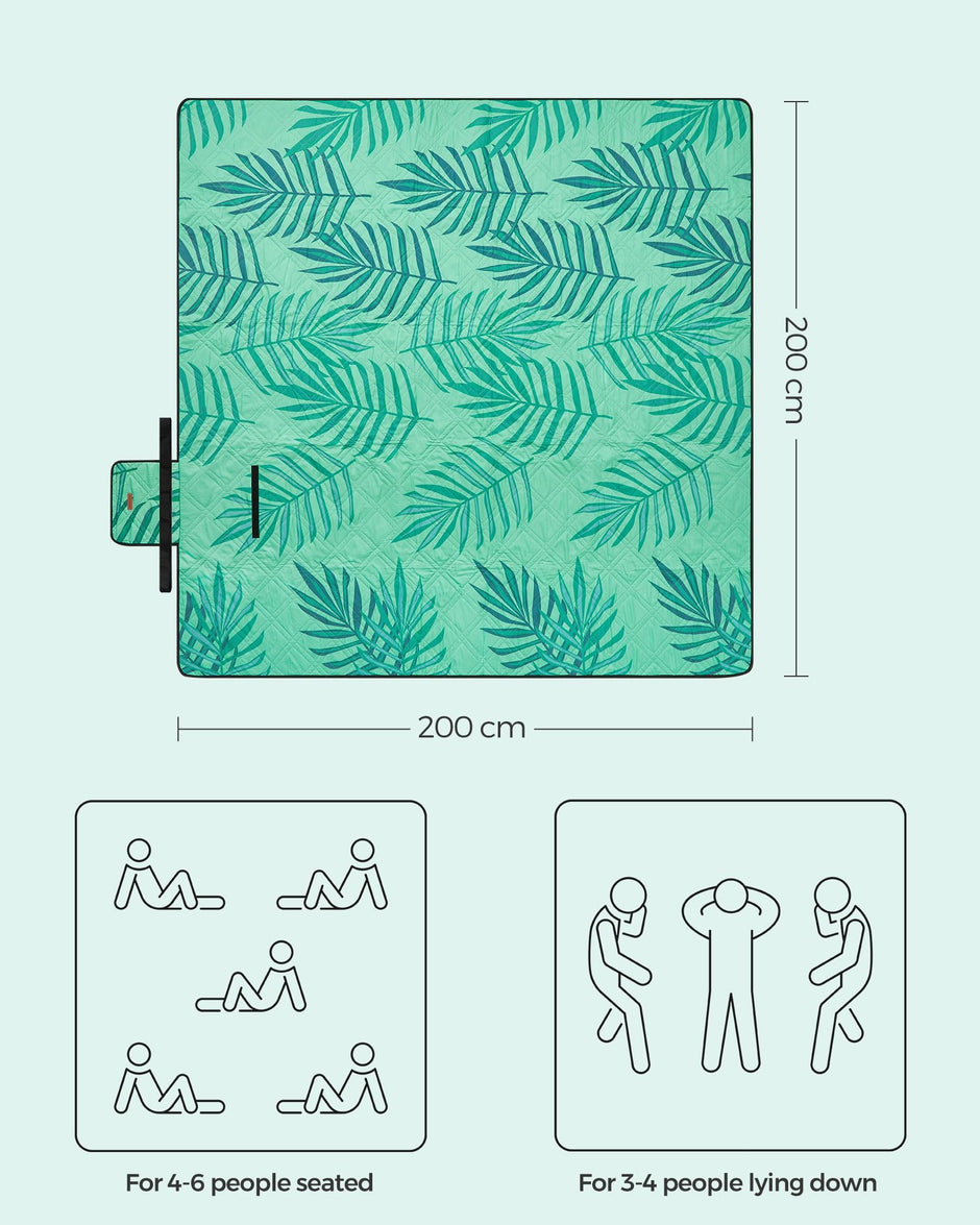 Large Picnic Blanket – Waterproof – Green – Fern Pattern – Machine Washable