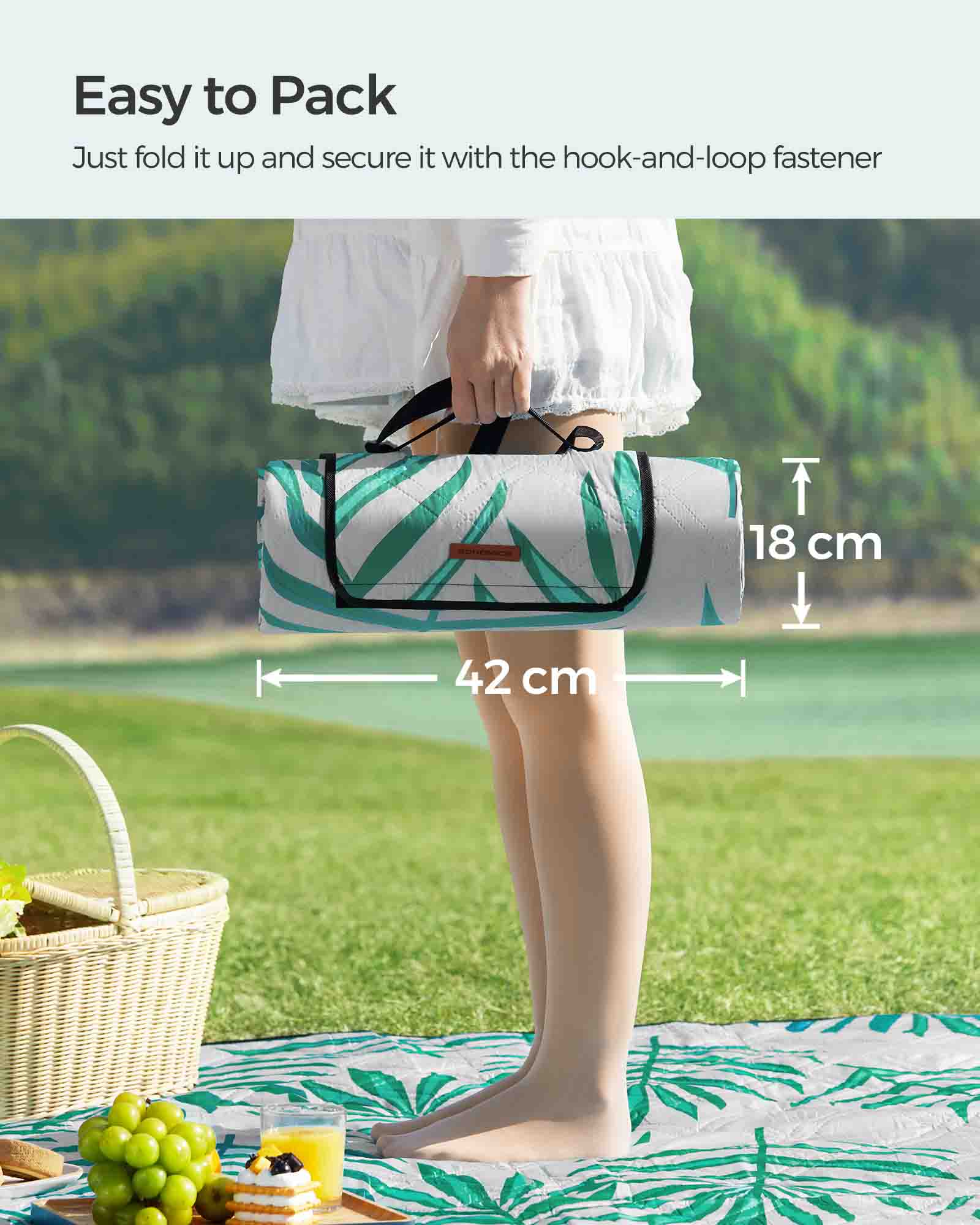 Picnic Blanket – Waterproof – Fern Pattern and Grey – Large Foldable Design 200 x 200 cm