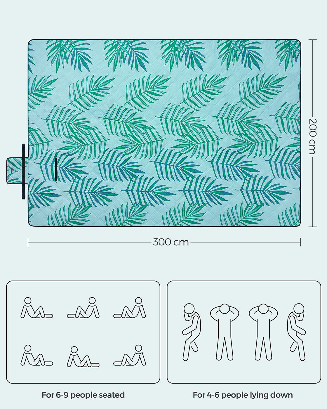 Foldable Picnic Mat – Waterproof – Blue with Fern Pattern – Large 200 x 200 cm