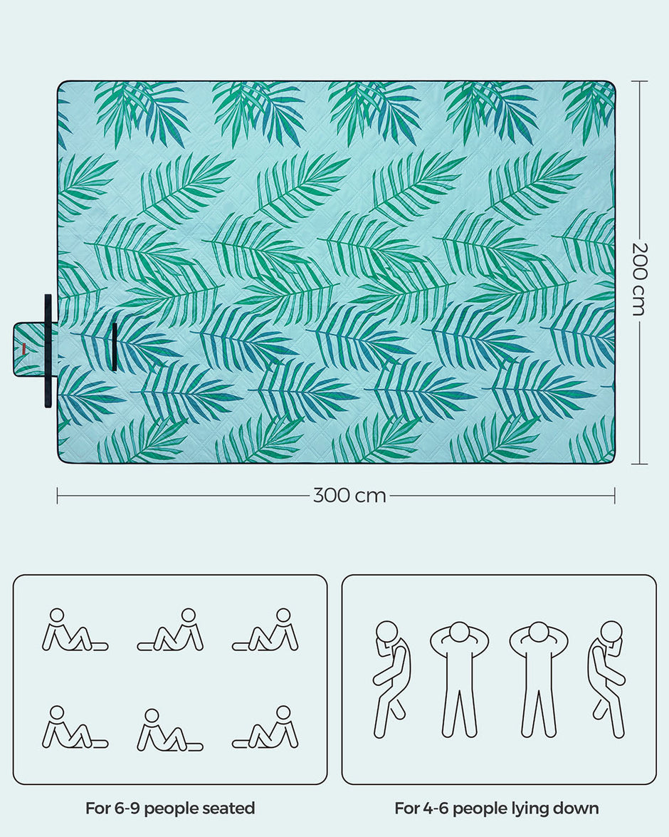 Foldable Picnic Mat – Waterproof – Blue with Fern Pattern – Large 200 x 200 cm