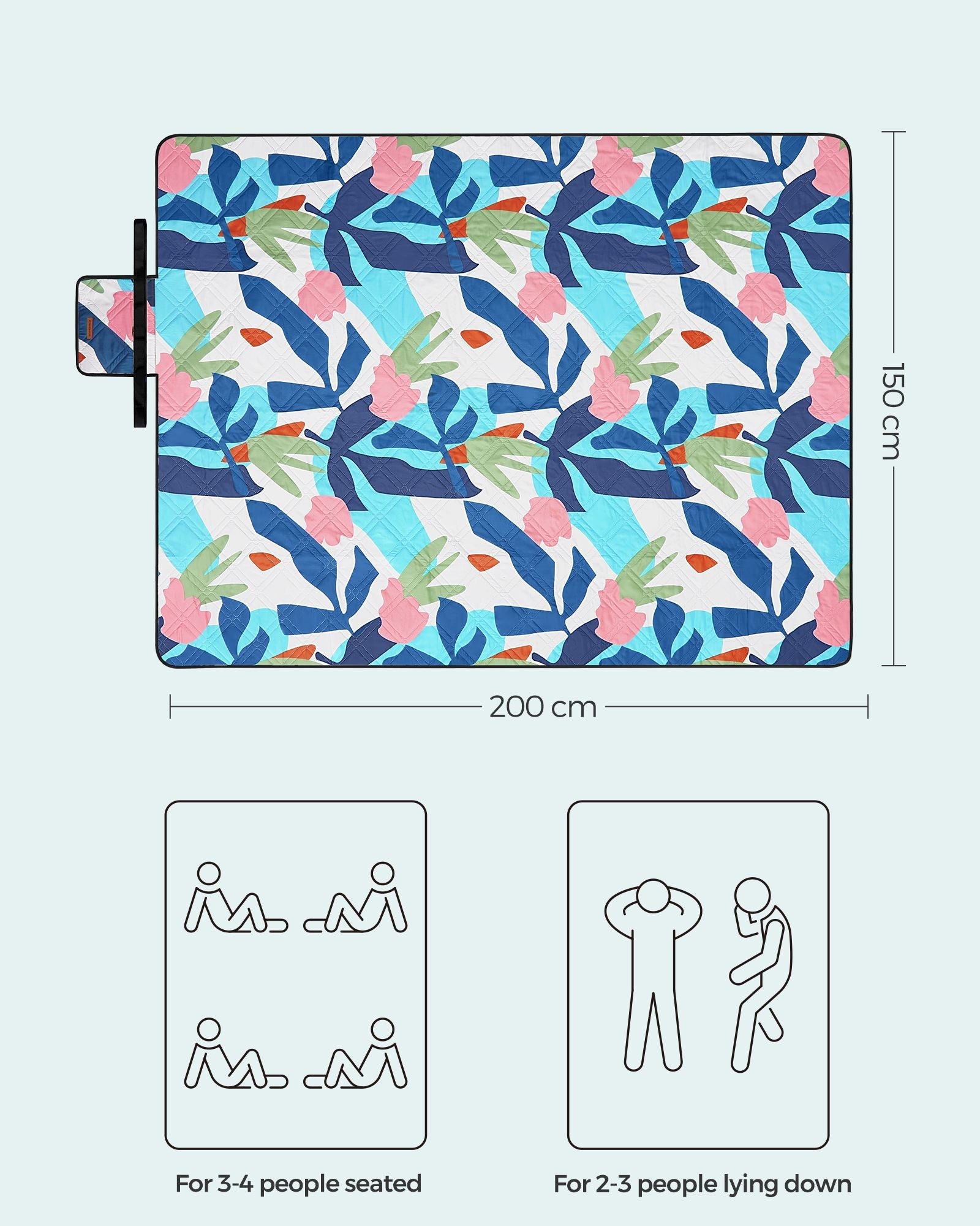 Picnic Blanket – Waterproof Fabric – Colourful Fern – Large 200 x 300 cm, Machine Washable, Foldable