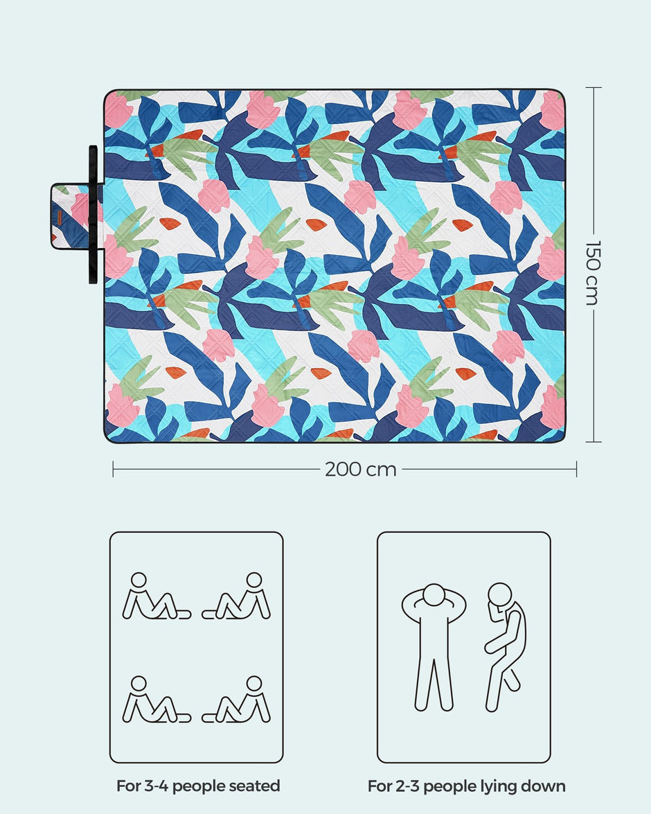 Picnic Blanket – Waterproof Fabric – Colourful Fern – Large 200 x 300 cm, Machine Washable, Foldable