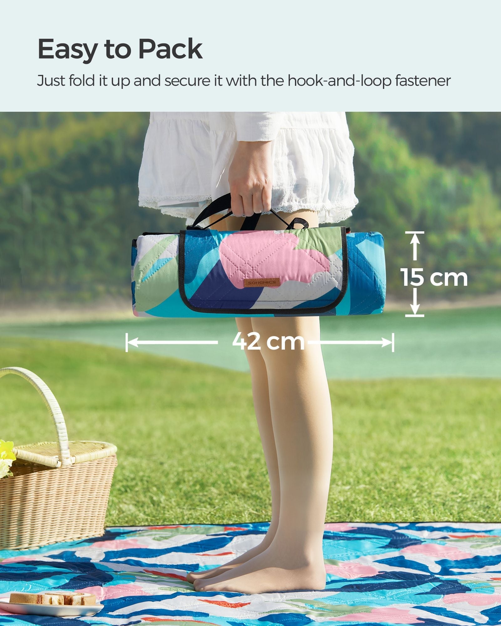 Picnic Blanket – Waterproof Fabric – Colourful Fern – Large 200 x 300 cm, Machine Washable, Foldable