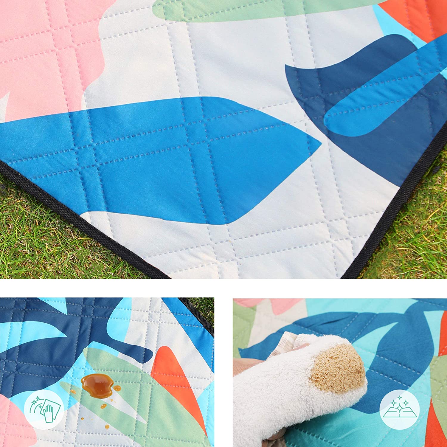 Folding Picnic Blanket – Waterproof – Multicolor Fern – Large Size 200 x 300 cm, Machine Washable