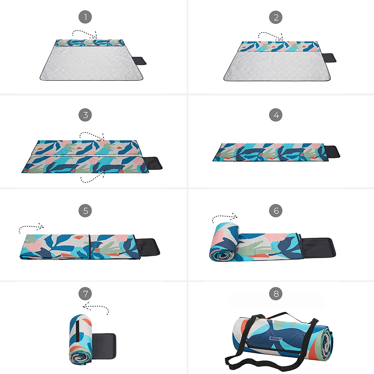 Folding Picnic Blanket – Waterproof – Multicolor Fern – Large Size 200 x 300 cm, Machine Washable