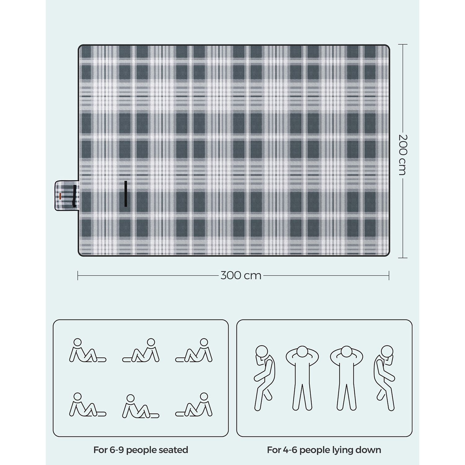 Picnic Blanket – Fabric – Grey and White – Extra Large 300 x 200 cm