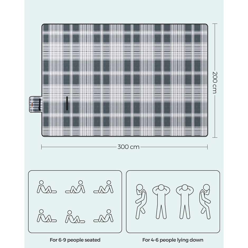 Picnic Blanket – Fabric – Grey and White – Extra Large 300 x 200 cm