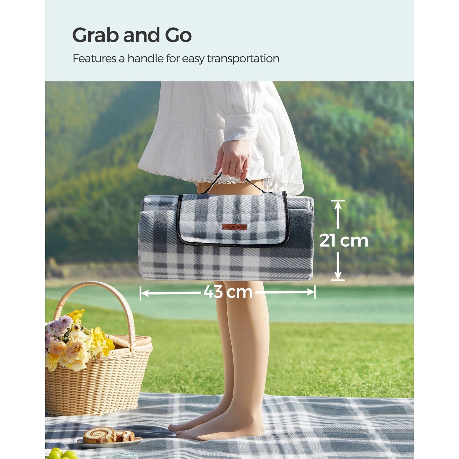 Picnic Blanket – Fabric – Grey and White – Extra Large 300 x 200 cm