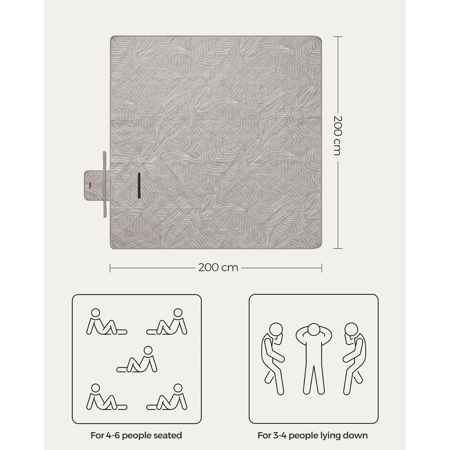 Picnic Blanket – Fabric – Khaki with Leaf Pattern – Large 200 x 200 cm