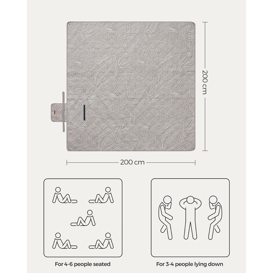 Picnic Blanket – Fabric – Khaki with Leaf Pattern – Large 200 x 200 cm