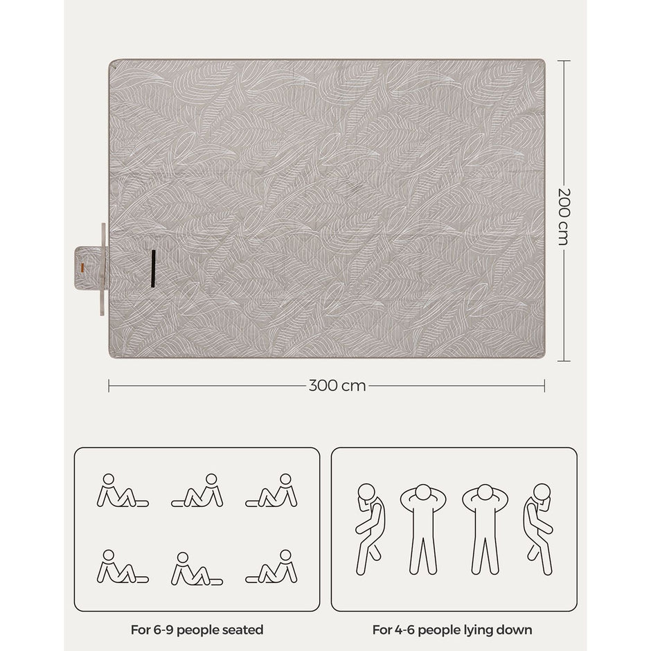 Picnic Blanket – Fabric – Khaki with Leaf Pattern – 300 x 200 cm