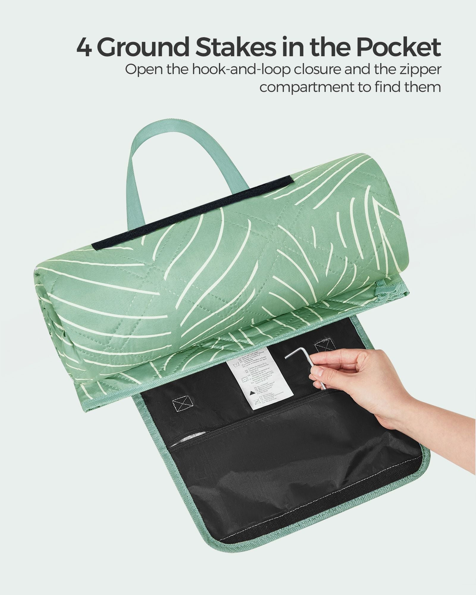 Picnic Blanket – Fabric – Mint Green and Leaf Pattern – Extra Large 200 x 200 cm