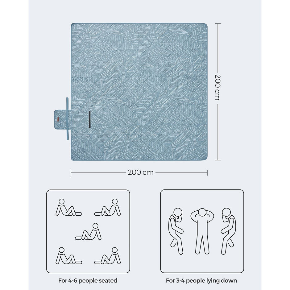 Picnic Blanket – Fabric – Blue with Leaf Pattern – Extra Large 200 x 200 cm