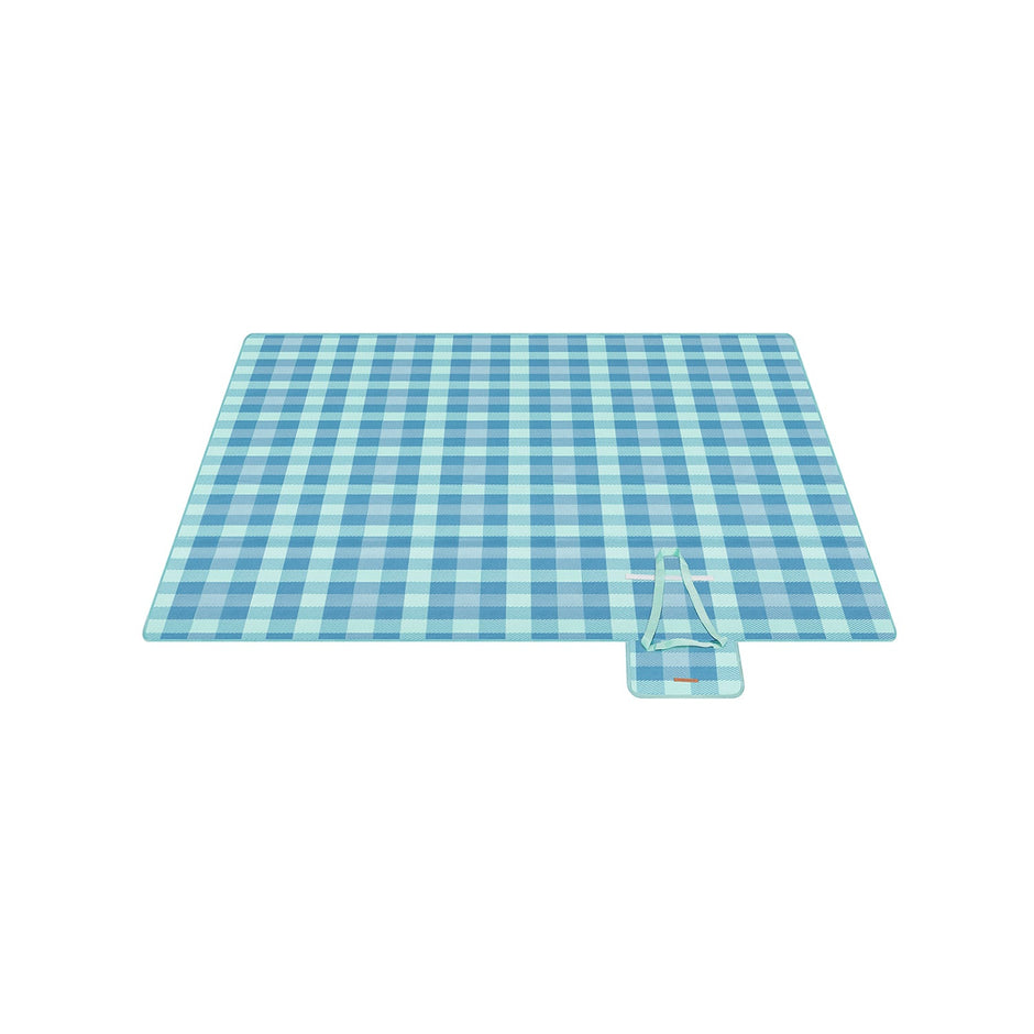 Picnic Blanket – Waterproof Fabric – Green and Blue – Portable and Foldable with 4 Blow-Away Prevention Pegs